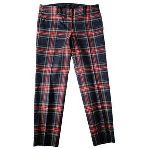 J.Crew Skimmer Tartan Plaid Wool Pants Red Green Holiday Trouser Size 6 City Fit